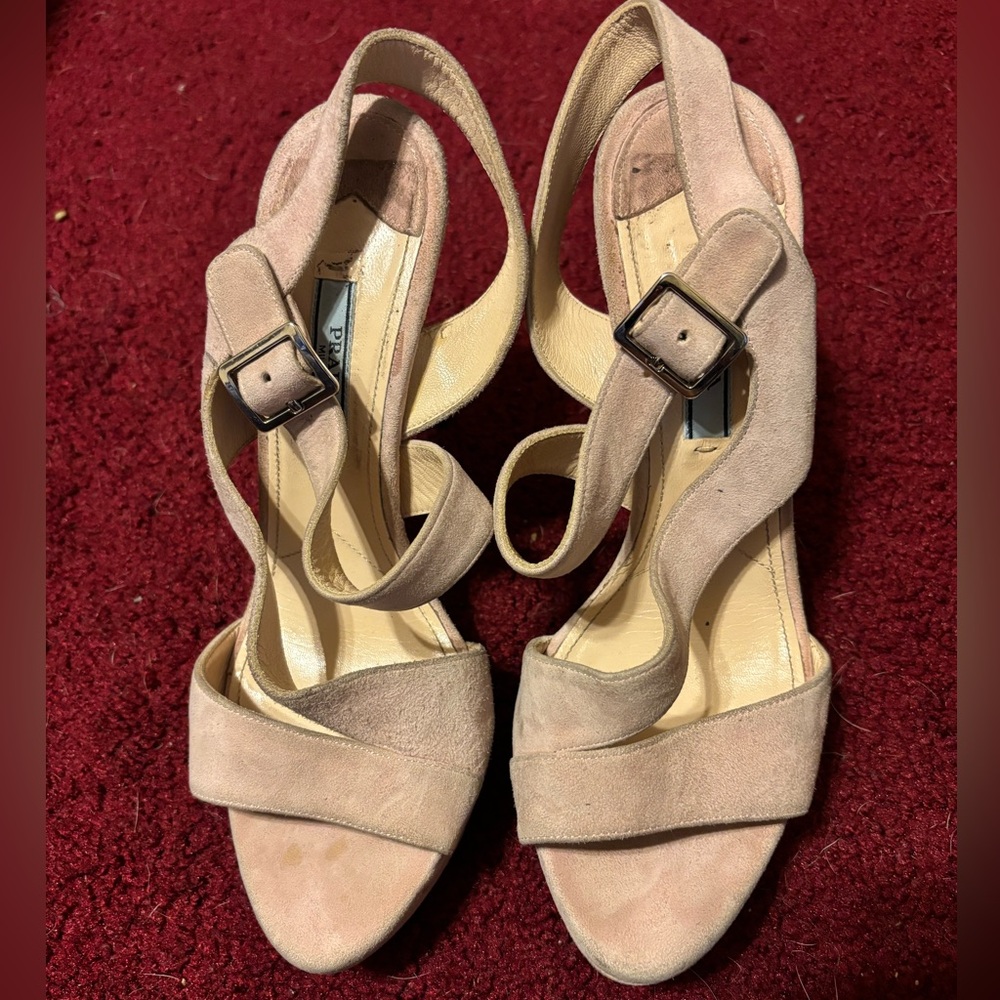 PRADA SZ 37.5 SUEDE PLATFORM SHOES  GUC